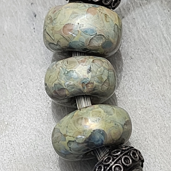 Sterling Silver 925 Necklace with Chunky Stone Beads and Textured Spacers - Picture 3 of 15